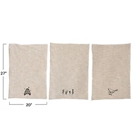 Hello Honey® Linen and Cotton Slub Embroidered Tea Towel, 3ct.