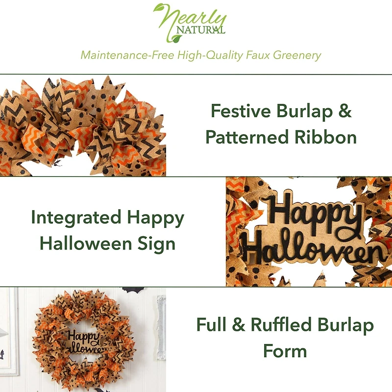 30" Halloween Burlap Ribbon Wreath