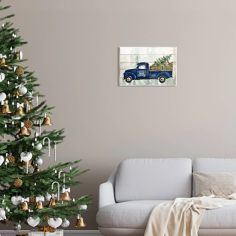 Stupell Industries Merry Christmas Blue Holiday Truck Wall Plaque Art