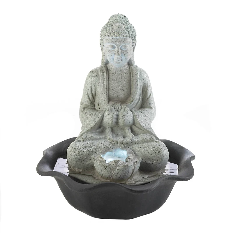 11" Buddha on Lotus LED Tabletop Fountain