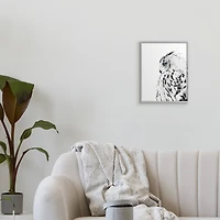 Stupell Industries Snow Owl White Feathers Peering Blue Eyes in Gray Frame Wall Art