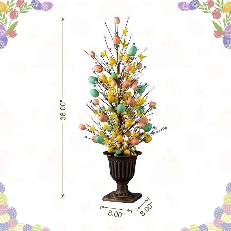 Glitzhome® 36" Lighted Easter Egg & Flower Urn Porch Tree with Timer