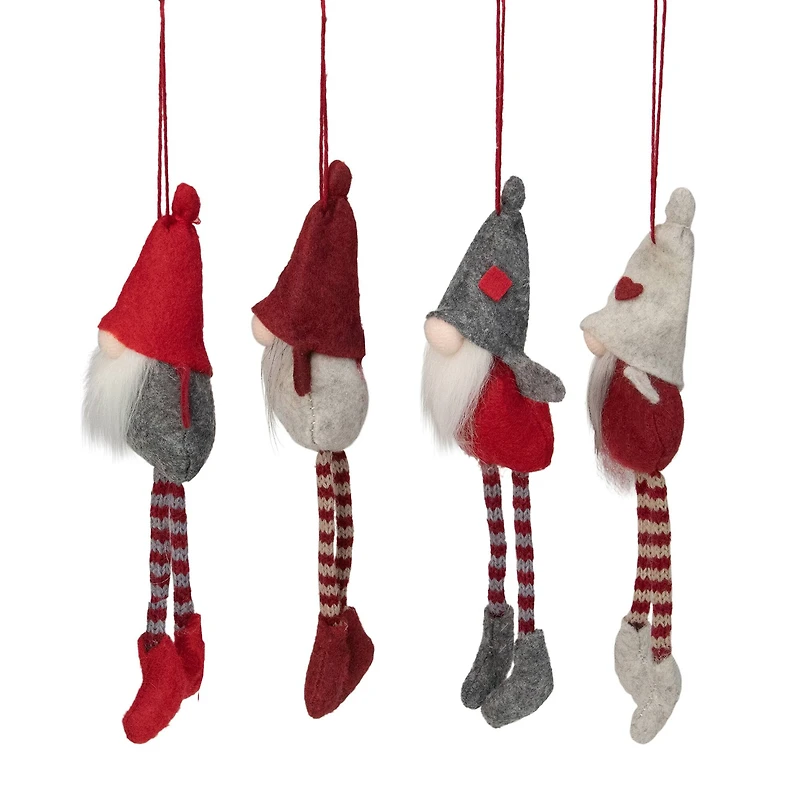 4ct. 8" Red & Gray Plush Gnome Ornaments
