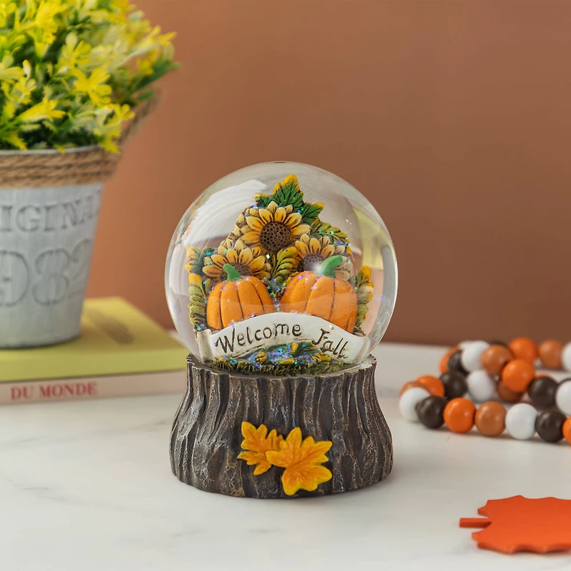 Glitzhome® 5.75"H Fall Sunflower and Pumpkin Resin Waterglobe