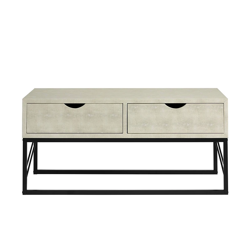 Off White 2-Drawer Faux Shagreen Coffee Table