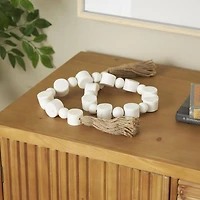 44" White Marble & Brown Jute Handmade Orb Beaded Garland with Tassel