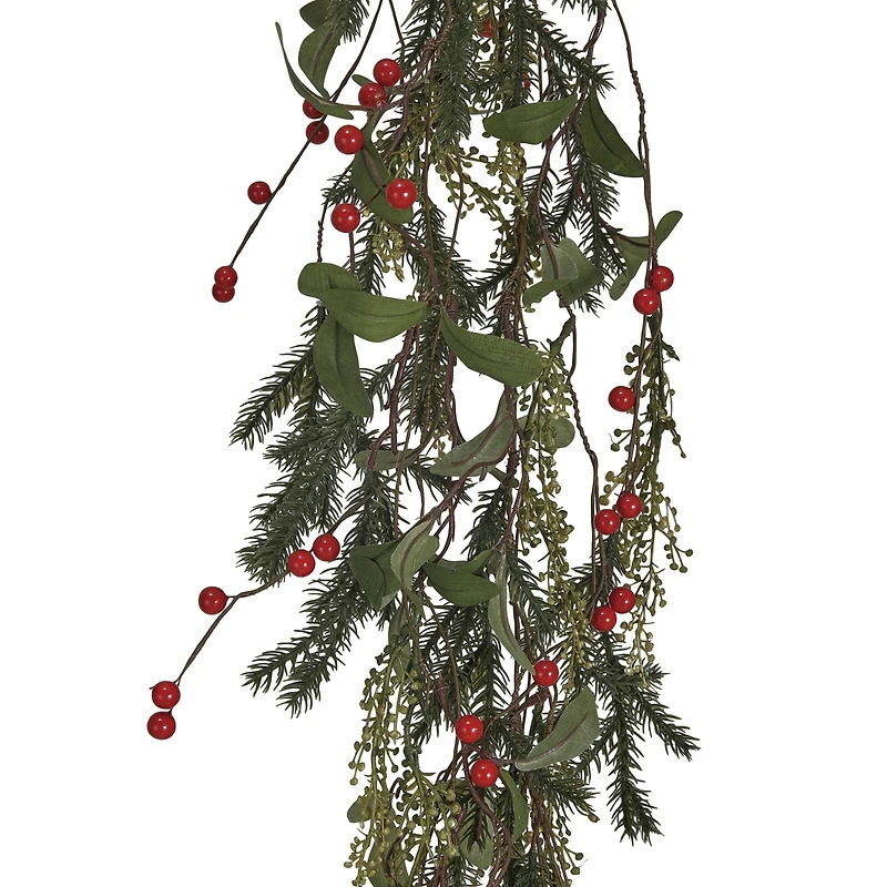 Hello Honey® 6ft. Green Faux Pine & Mistletoe Garland with Red Berries