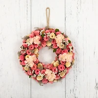 12.5" Pink Wooden Artificial Floral & Berries Spring Wreath