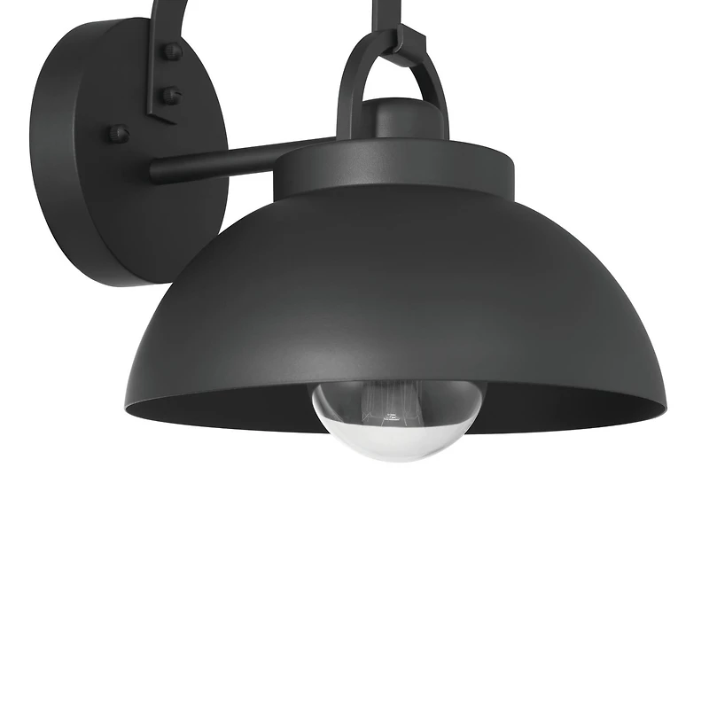 Hello Honey® Easton Matte Black Modern Farmhouse Metal Shade & Exposed Bulb Wall Mounted Outdoor Light