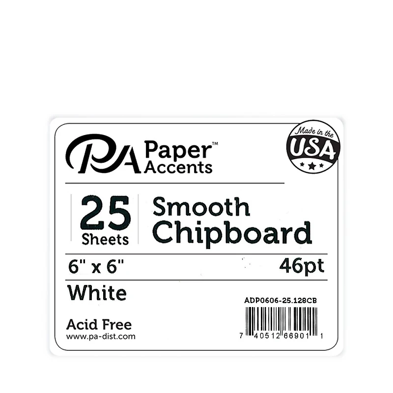 PA Paper™ Accents White 6" x 6" 46pt. Chipboard, 25 Sheets