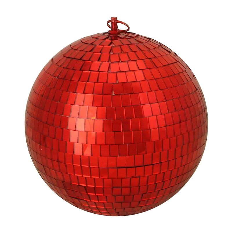 8" Shiny Red Hot Mirrored Disco Glass Christmas Ball Ornament