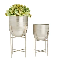 Silver Modern Planter, Set of 2" 6", 5"