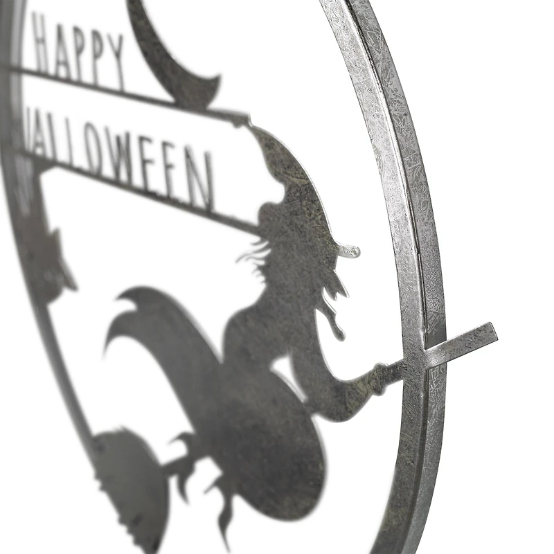 17" Silver Flying Witch Happy Halloween Wall Sign