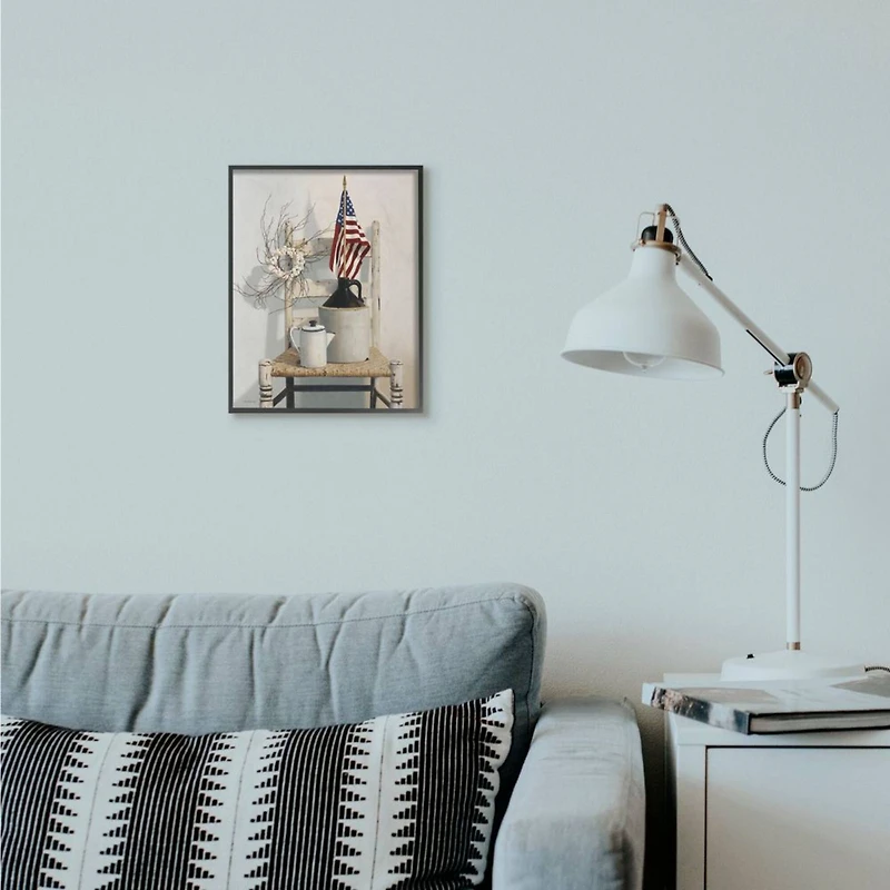 Stupell Industries American Flag Rustic Things Still Life Wall Art in Frame