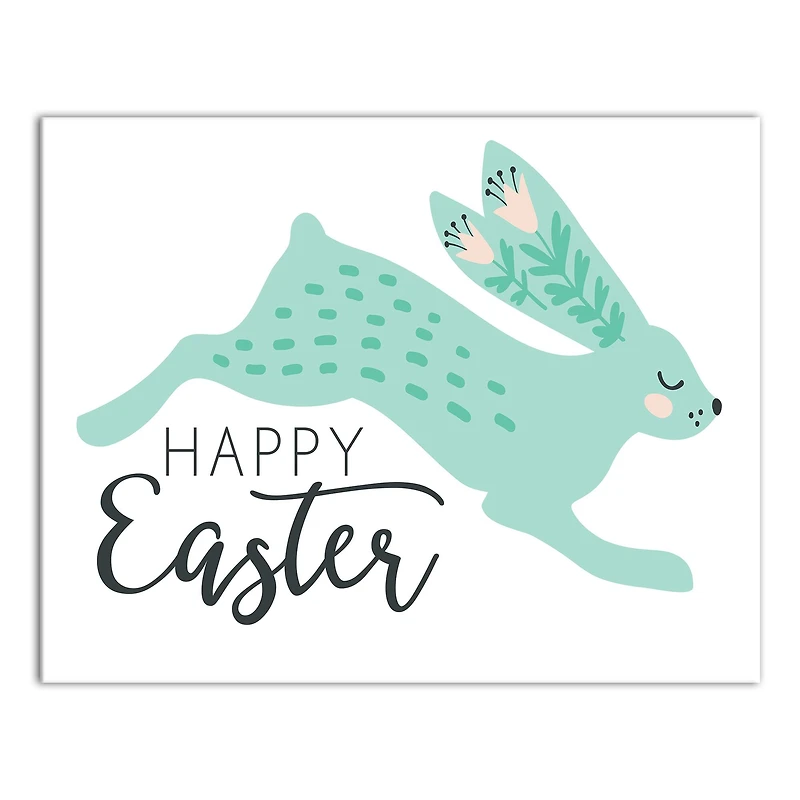 Teal Leaping Rabbit Canvas Wall Art