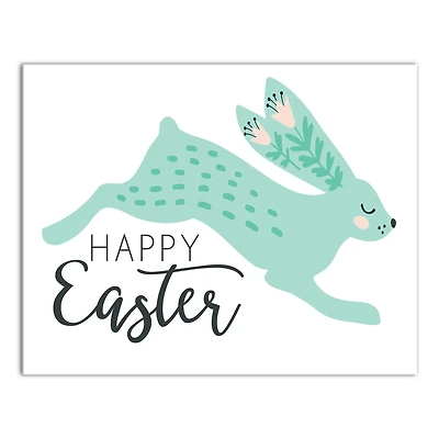 Teal Leaping Rabbit Canvas Wall Art