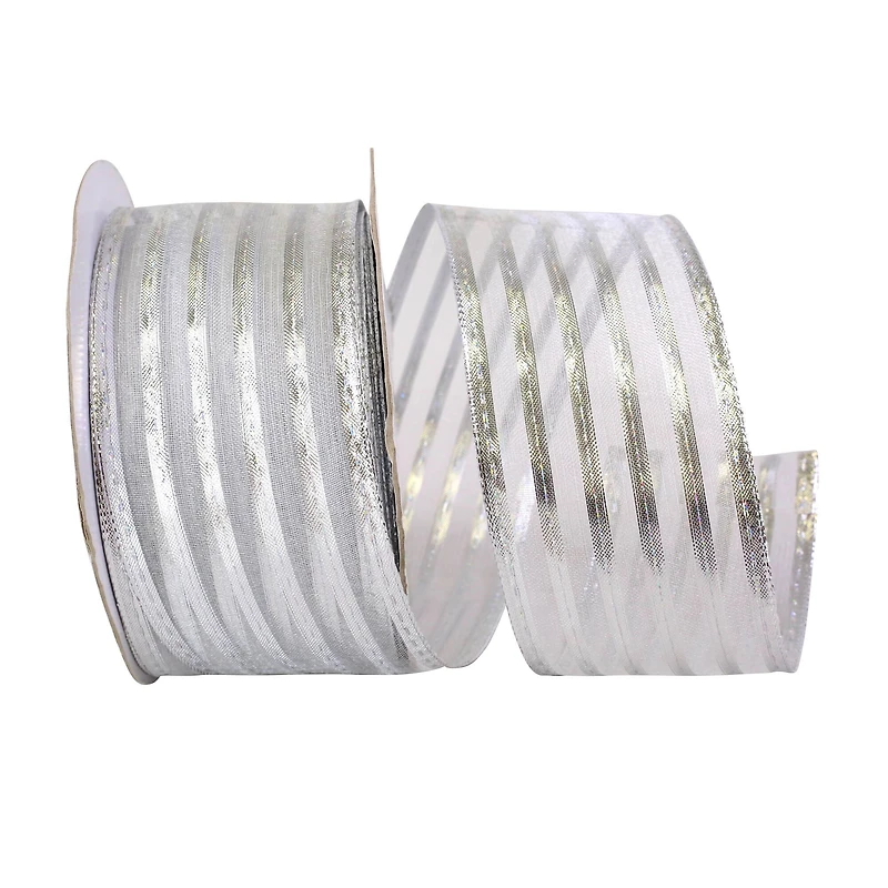 JAM Paper 2.5" x 50yd. Silver Wired Metallic Stripe Value Ribbon