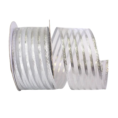 JAM Paper 2.5" x 50yd. Silver Wired Metallic Stripe Value Ribbon