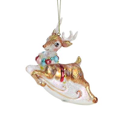 5.25" White & Red Glittered Reindeer Glass Christmas Ornament