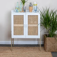 Hello Honey® 36" Boho Solid Wood Bar Cabinet with Metal Legs and Woven Cane Doors