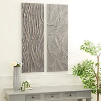 Set of 2 Grey Wood Modern Abstract Wall Decor, 16" x 48"