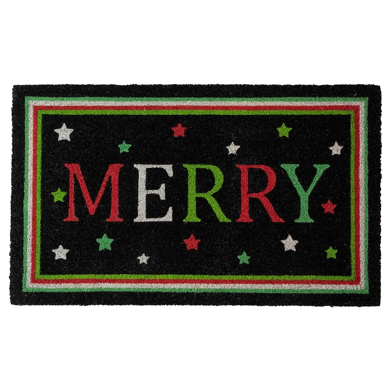 30" Black Coir Merry Christmas Doormat