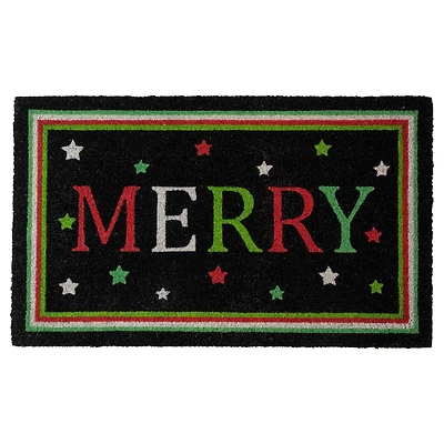 30" Black Coir Merry Christmas Doormat
