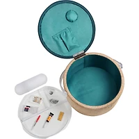 SINGER® Large Burlap Fabric Premium Round Sewing Basket with Travel Sewing Kit