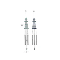 Set of 2 White Aluminum Coastal Wind Chimes, 4" x 30" Each