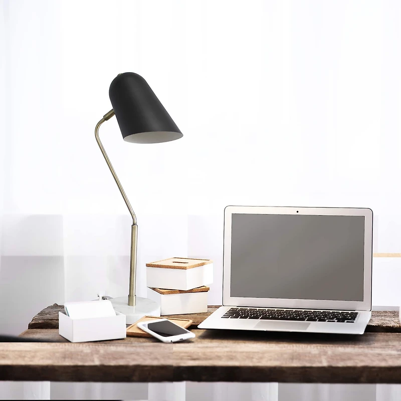Lalia Home 24" Asymmetrical Marble and Metal Desk Lamp with Black Shade