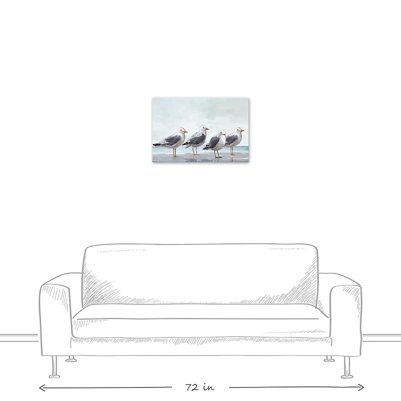Seagulls In A Line 24" x 16" Canvas Wall Art