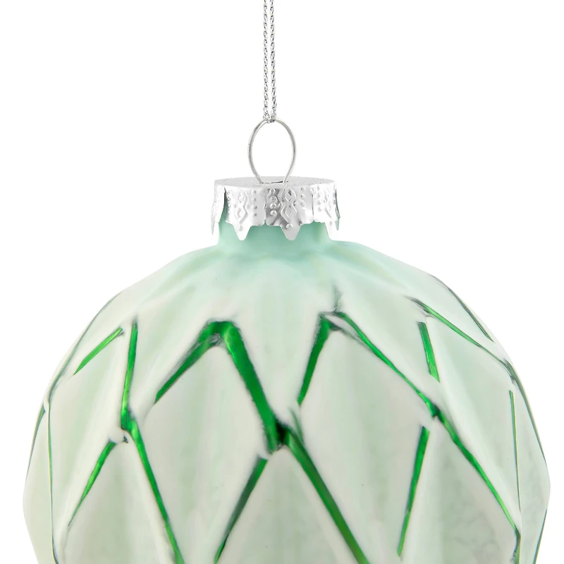 Harlequin Christmas Glass Ball Ornaments - 4" (100mm) - Mint Green - 4ct