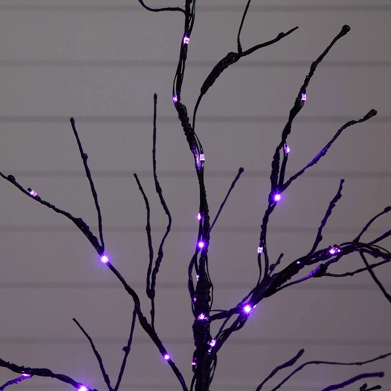 3ft. Pre-Lit Halloween Black Twig Artificial Tree with 80 Orange & Purple LED Lights