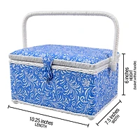 SINGER® Large Blue Deliah Scroll Print Sewing Basket with Sewing Scissors & Notions