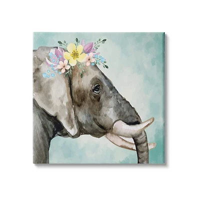 Stupell Industries Elephant Safari Animal Purple Yellow Boho Floral Crown Canvas Wall Art
