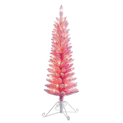 4ft. Pre-Lit Cotton Candy Pink Flocked Fir Artificial Christmas Tree, Clear Lights 