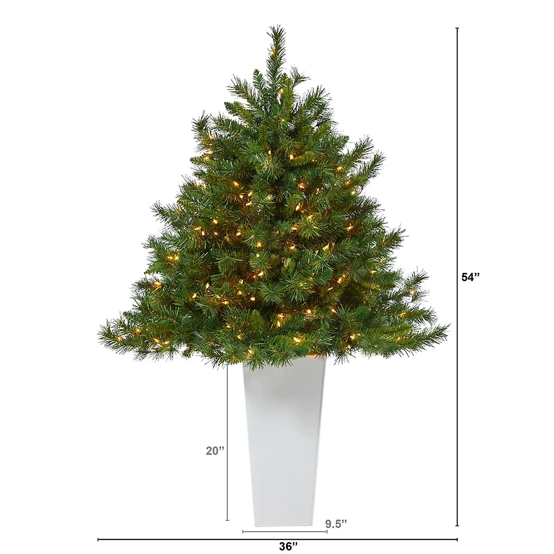 4.5ft. Pre-Lit Wyoming Mixed Pine Artificial Christmas Tree in White Tower Planter, Clear Lights