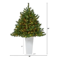 4.5ft. Pre-Lit Wyoming Mixed Pine Artificial Christmas Tree in White Tower Planter, Clear Lights