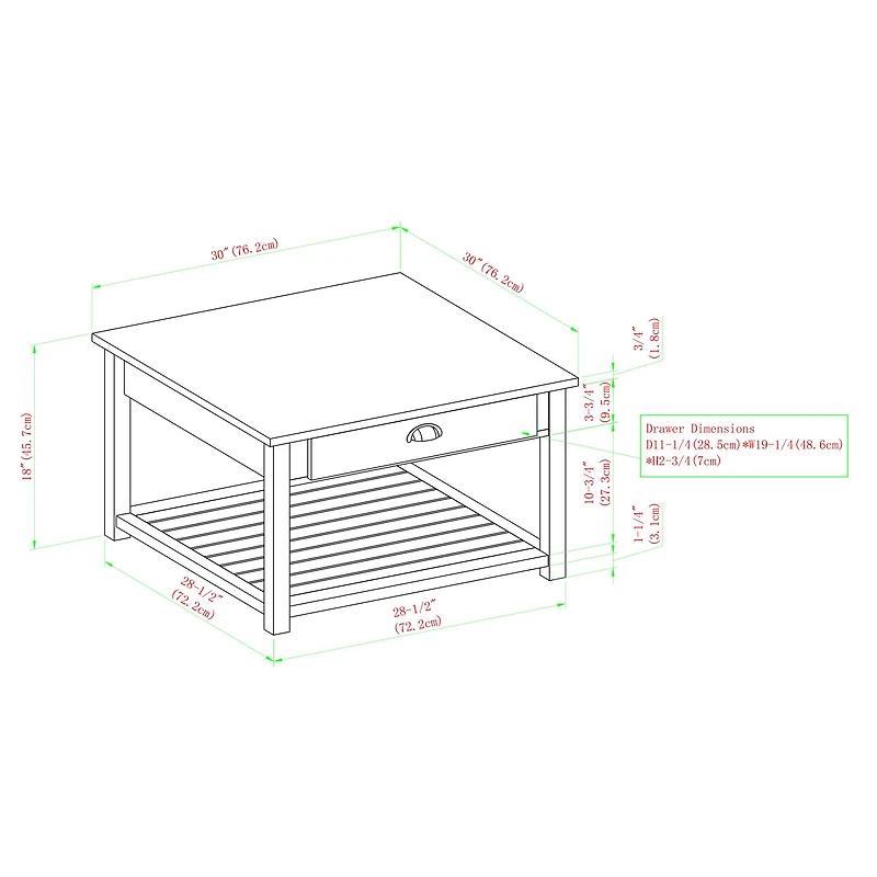 Walker Edison 30" Gray Square Country Coffee Table