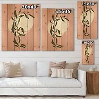 Designart - Abstract Geometrical Sun and Moon With Leaf VI - Modern Print on Natural Pine Wood