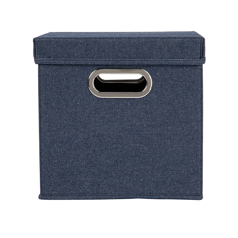 Household Essentials 11.5" Denim Blue Collapsible Cotton Blend Cube Storage Box with Lid, 2ct.