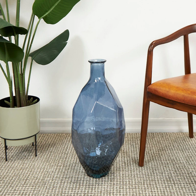 24" Blue Recycled Glass Tall Spanish Bottleneck Vase