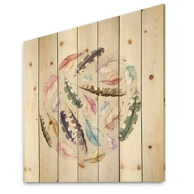 Designart - Vintage Bird Feathers In Circle