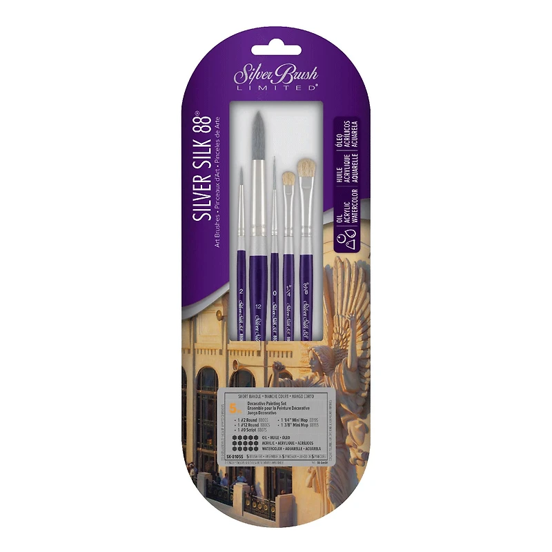 Silver Brush Limited Silver Silk 88® SH 5 Piece Decorative Painting Brush Set