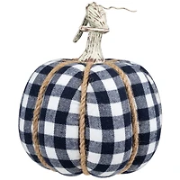Dark Blue & White Plaid Fall Harvest Tabletop Pumpkin