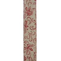 Red and Beige Christmas Wired Craft Ribbon 2.5" x 10 Yards