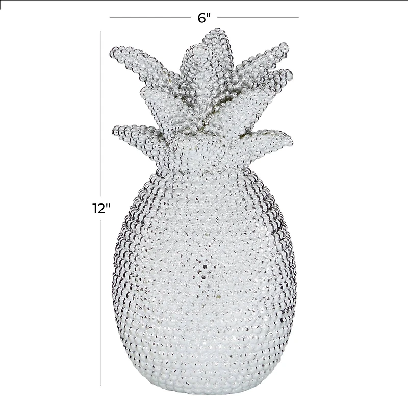 Silver Polystone Glam Pineapple Sculpture, 12" x 6" x 6"