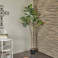 6ft. Green Faux Foliage Fiddle Leaf Artificial Tree with Black Melamine Pot