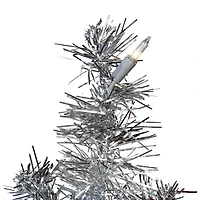 9ft. Pre-Lit Silver Tinsel Artificial Christmas Tree, Clear Lights