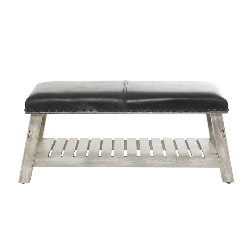 42" Black Wood Bench With Lower Shelf